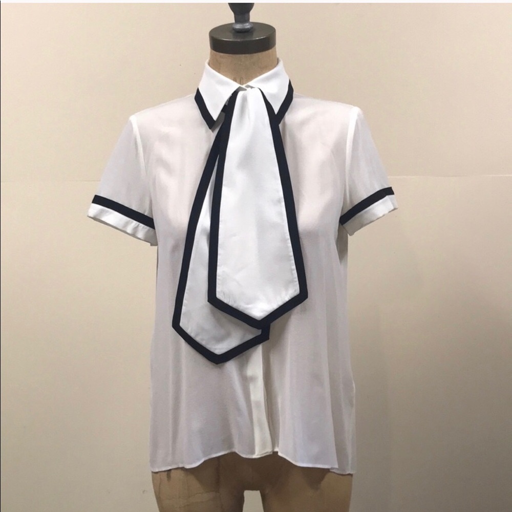 Blouse- Cream, Sheer, Wide Neck Tie😍